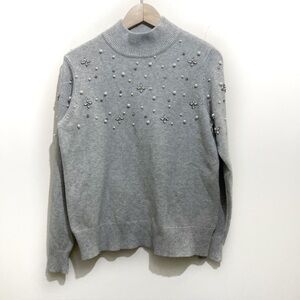 Laura Petites Rhinestone Pearl Mock Turtleneck Sweater Size Medium New Grey